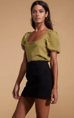 Daphne Pointelle Top In Khaki