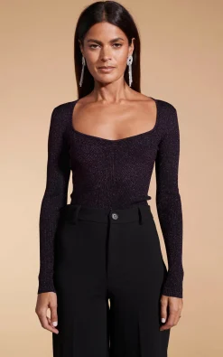 Darcy Sparkle Knit Top In Purple