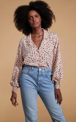 Dixie Balloon Sleeve Shirt In Abstract Black On Beige