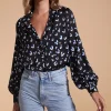 Dixie Balloon Sleeve Shirt In Abstract Leopard White On Black