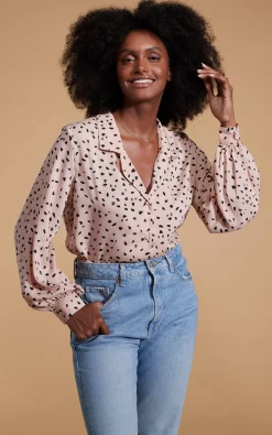Dixie Balloon Sleeve Shirt In Abstract Black On Beige