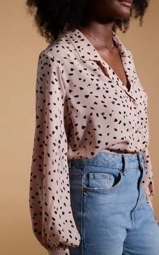 Dixie Balloon Sleeve Shirt In Abstract Black On Beige