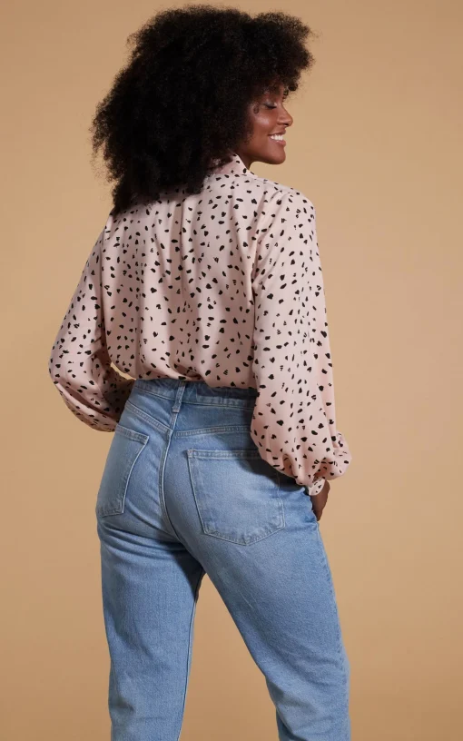 Dixie Balloon Sleeve Shirt In Abstract Black On Beige