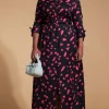 Dove Dress In Abstract Dot Pink On Black- Extended Sizing
