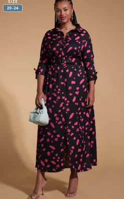 Dove Dress In Abstract Dot Pink On Black- Extended Sizing