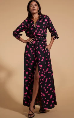 Dove Dress In Abstract Dot Pink On Black