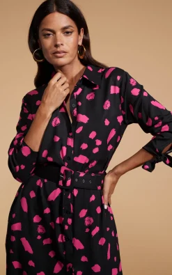 Dove Dress In Abstract Dot Pink On Black