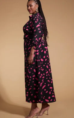 Dove Dress In Abstract Dot Pink On Black- Extended Sizing