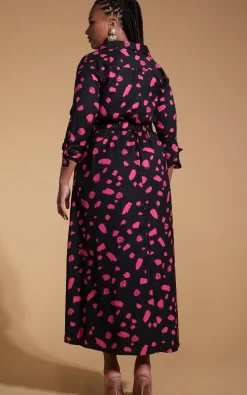 Dove Dress In Abstract Dot Pink On Black- Extended Sizing