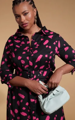 Dove Dress In Abstract Dot Pink On Black- Extended Sizing