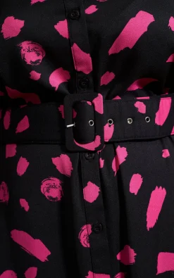 Dove Dress In Abstract Dot Pink On Black- Extended Sizing