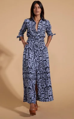 Dove Dress In Blue On Black Snake
