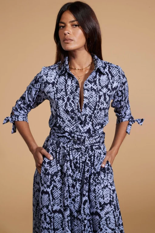 Dove Dress In Blue On Black Snake