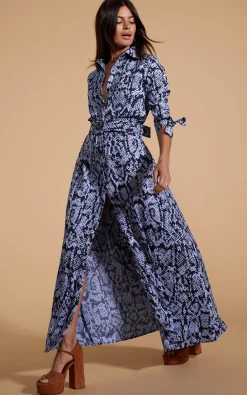 Dove Dress In Blue On Black Snake