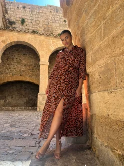 Dove Dress In Orange On Black Leopard - Extended Sizing
