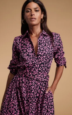 Dove Dress In Pink On Black Leopard