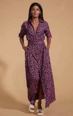 Dove Dress In Pink On Black Leopard