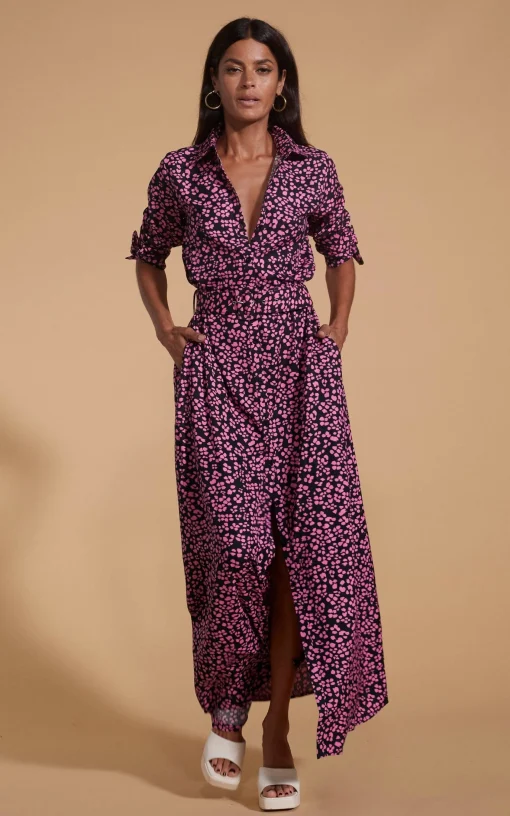 Dove Dress In Pink On Black Leopard
