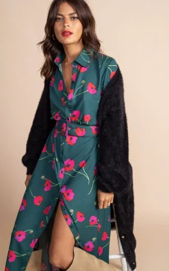 Dove Dress In Poppies On Dark Green
