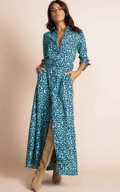 Dove Dress In Turquoise Leopard