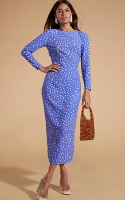 Estella Midaxi Dress In Odd Dot Pink On Amparo Blue