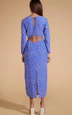 Estella Midaxi Dress In Odd Dot Pink On Amparo Blue