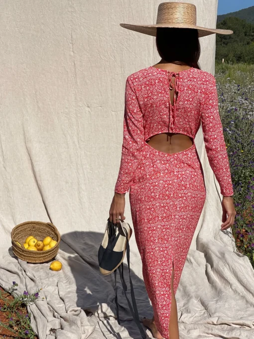 Estella Midaxi Dress In Red Ditsy Floral