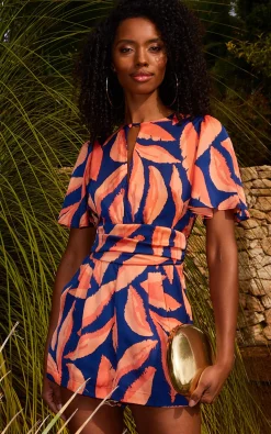 Fleur Playsuit In Abstract Leaf