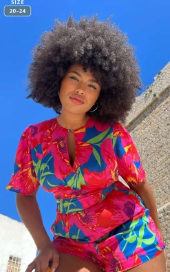 Fleur Playsuit In Poppy Bloom - Extended Sizing