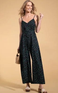 Gabriella Jumpsuit In Abstract Green On Black