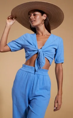 Halo Indra Tie Top In Sky Blue