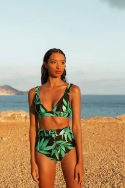 Halo Juniper High-Waisted Brief In Watercolour Green Leaf
