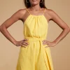 Halo Papillon Halter Neck Playsuit In Primrose Yellow