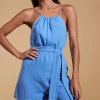 Halo Papillon Halter Neck Playsuit In Sky Blue