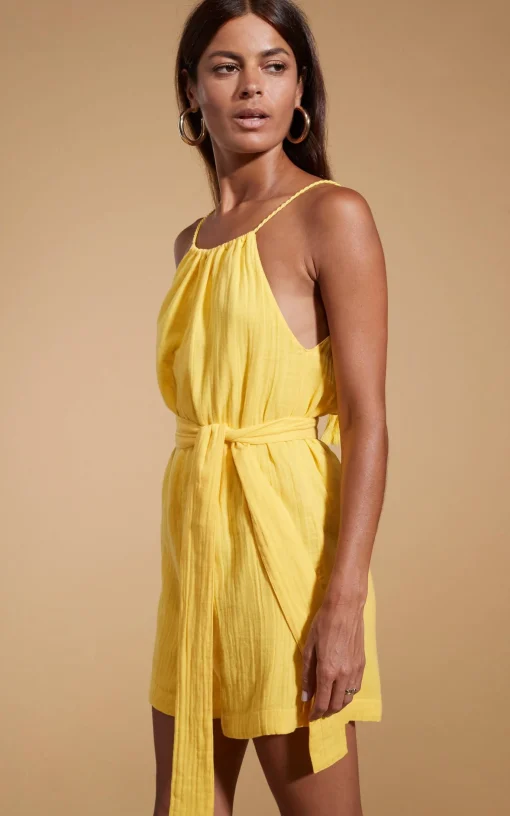Halo Papillon Halter Neck Playsuit In Primrose Yellow