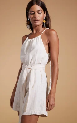 Halo Papillon Halter Neck Playsuit In Cream