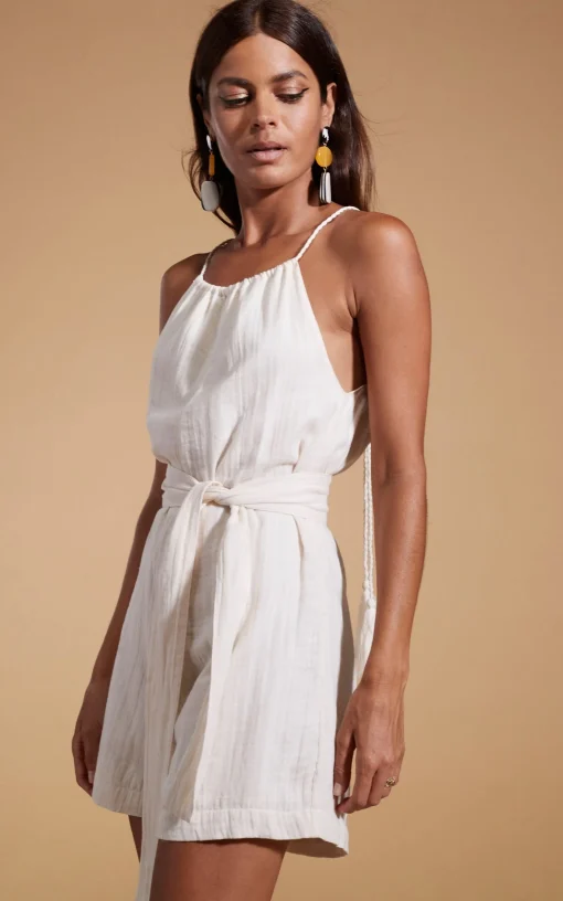 Halo Papillon Halter Neck Playsuit In Cream