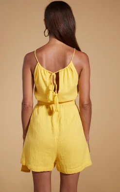 Halo Papillon Halter Neck Playsuit In Primrose Yellow