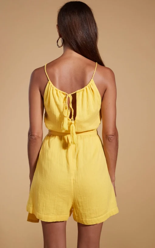 Halo Papillon Halter Neck Playsuit In Primrose Yellow