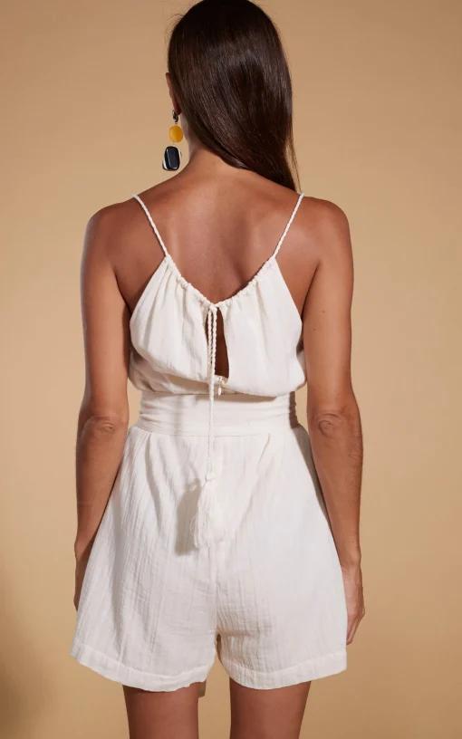 Halo Papillon Halter Neck Playsuit In Cream