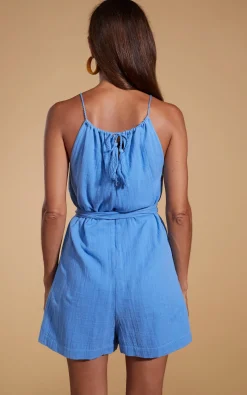 Halo Papillon Halter Neck Playsuit In Sky Blue