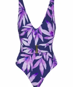 Halo Sa Caleta Swimsuit In Watercolour Purple Leaf