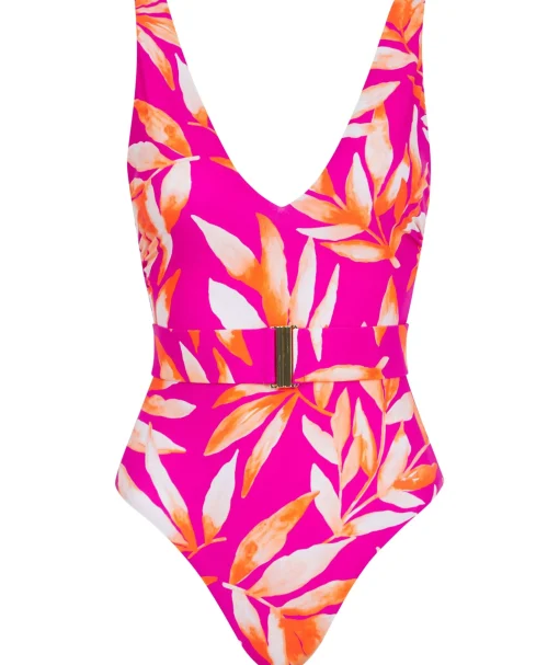 Halo Sa Caleta Swimsuit In Watercolour Orange Leaf