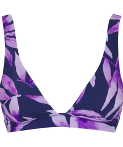 Halo Tamika Bikini Top In Watercolour Purple Leaf