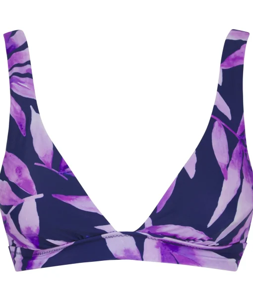 Halo Tamika Bikini Top In Watercolour Purple Leaf