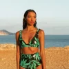 Halo Tamika Bikini Vest Top In Watercolour Green Leaf