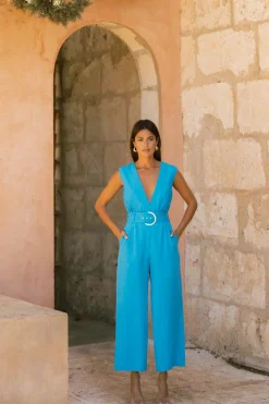 Indy Linen Jumpsuit In Blue - Reversible