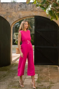 Indy Linen Jumpsuit In Raspberry - Reversible