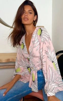Joanie Tie Top In Pink Echinacea