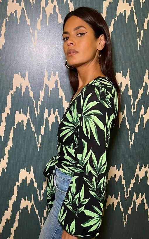 Joanie Tie Top In Tropic Green On Black